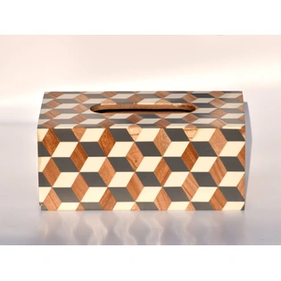 SHILPWARE Handcrafted Abstract Design Resin Wooden Tissue Box Holder for Home and Car