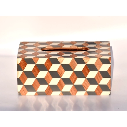 SHILPWARE Handcrafted Abstract Design Resin Wooden Tissue Box Holder for Home and Car-150001-DN1