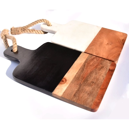 SHILPWARE Cheese &amp; Bread Board Marble with Wood Designer and Traditional-DN1-1