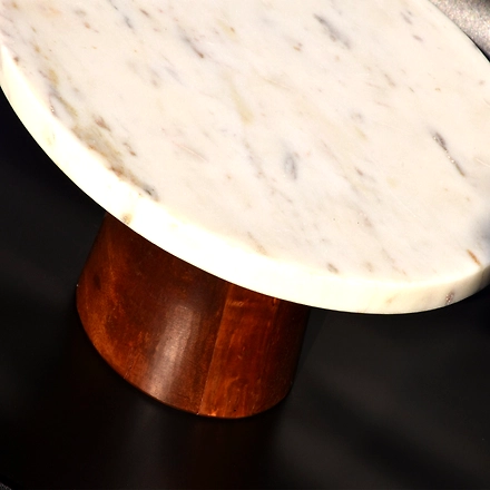 SHILPWARE Cake stand White Marble With Wood-White-5