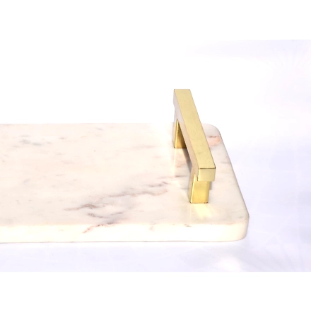 SHILPWARE Cheese &amp; Bread Marble Tray with Gold Handle-BLACK-4
