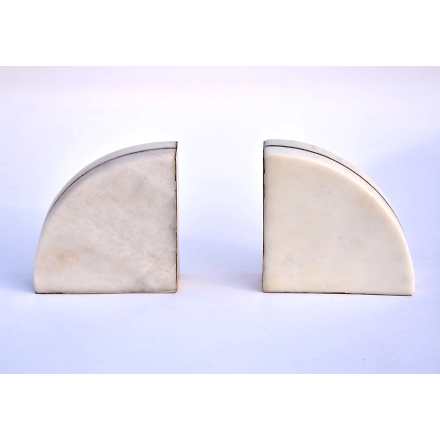 SHILPWARE Marble Bookends (Set of 2) Marble With Brass Strip-White-4