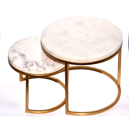 SHILPWARE PIZZA Cake stand Marble Round with golden fitting-White-Large-1