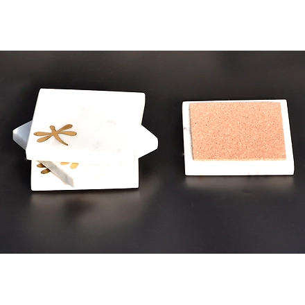 Shilpware White and Black Marble with Brass Coaster Handmade/Designer and Traditional Round/Square/Hexagonal Shape Coasters-140010