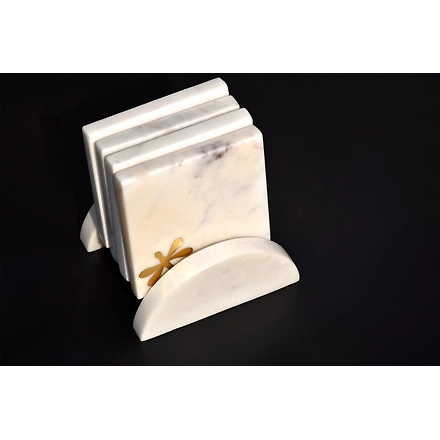 Shilpware White and Black Marble with Brass Coaster Handmade/Designer and Traditional Round/Square/Hexagonal Shape Coasters-DN5-3