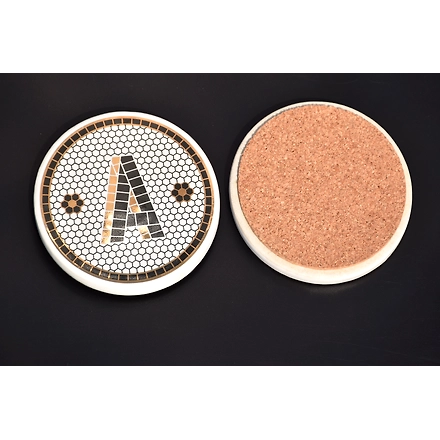 SHILPWARE PUB BLACK AND GOLD TILE MONOGRAM ALPHABET INITIAL COASTERS-B-5
