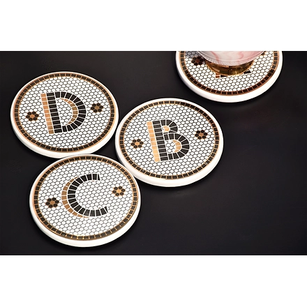 SHILPWARE PUB BLACK AND GOLD TILE MONOGRAM ALPHABET INITIAL COASTERS-B-2