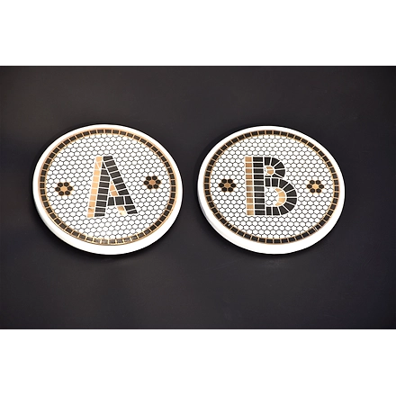 SHILPWARE PUB BLACK AND GOLD TILE MONOGRAM ALPHABET INITIAL COASTERS-B-3
