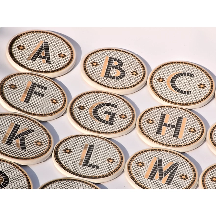 SHILPWARE PUB BLACK AND GOLD TILE MONOGRAM ALPHABET INITIAL COASTERS-B-6