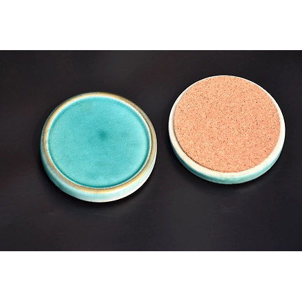 Shilpware Colourful Ceramic CRACKED GLAZE Round Coaster Handmade/Designer and Traditional Coaster-White-4