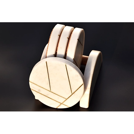 Shilpware Marble with Gold Inlay Coasters Handmade/Designer and Traditional Round Coasters-1