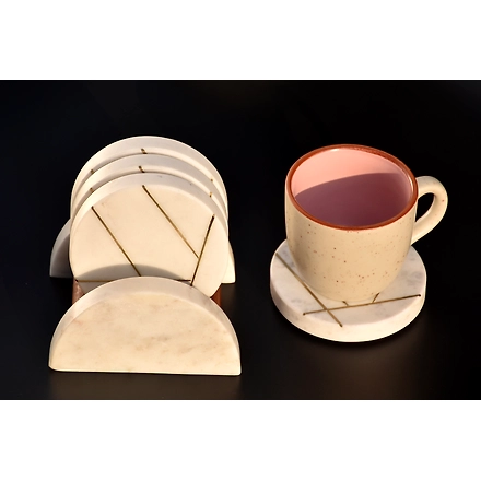 Shilpware Marble with Gold Inlay Coasters Handmade/Designer and Traditional Round Coasters-3