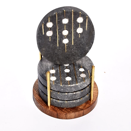 Shilpware Marble with Gold Inlay Coasters Handmade/Designer and Traditional Round Coasters-1