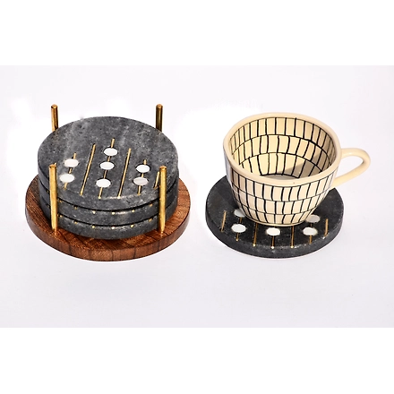 Shilpware Marble with Gold Inlay Coasters Handmade/Designer and Traditional Round Coasters-3