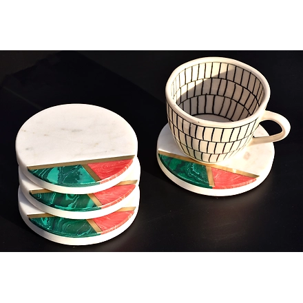 Shilpware Marble with Gold Inlay Coasters Handmade/Designer and Traditional Round Coasters-1