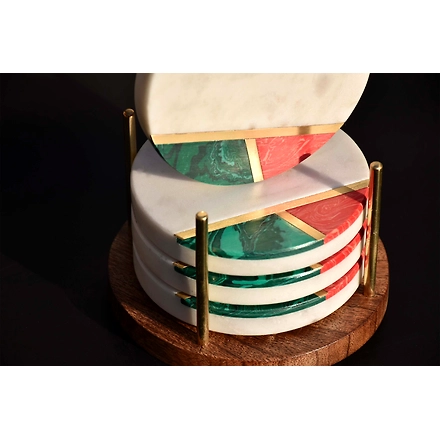 Shilpware Marble with Gold Inlay Coasters Handmade/Designer and Traditional Round Coasters-2