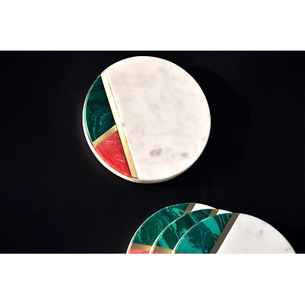 Shilpware Marble with Gold Inlay Coasters Handmade/Designer and Traditional Round Coasters-3