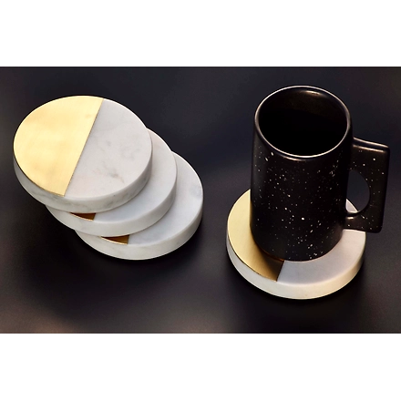 Shilpware Marble with Gold Inlay Coasters Handmade/Designer and Traditional Round Coasters-140005