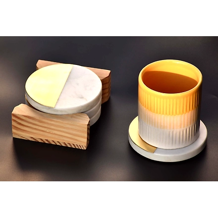 Shilpware Marble with Gold Inlay Coasters Handmade/Designer and Traditional Round Coasters-1