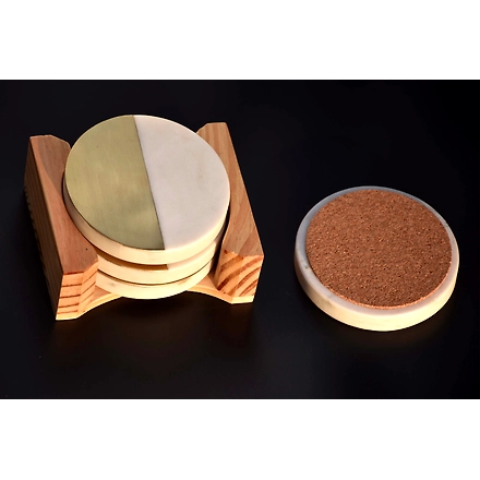 Shilpware Marble with Gold Inlay Coasters Handmade/Designer and Traditional Round Coasters-3