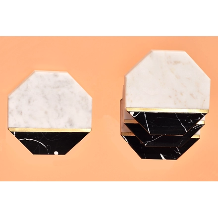Shilpware White and Black Marble with Brass Coaster Handmade/Designer and Traditional Hexagonal Shape Coasters-140007