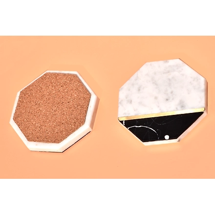 Shilpware White and Black Marble with Brass Coaster Handmade/Designer and Traditional Hexagonal Shape Coasters-3