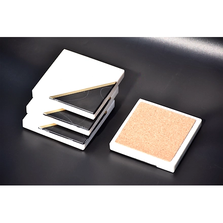 Shilpware White and Black Marble with Brass Coaster Handmade/Designer and Traditional Square Shape Coasters-1