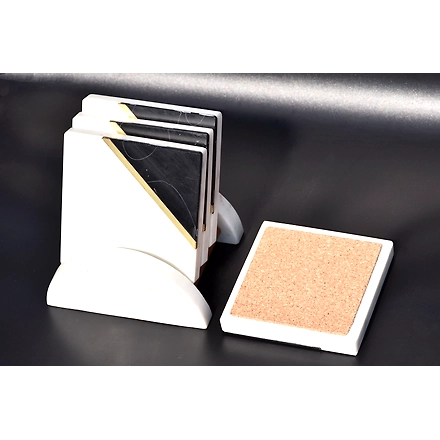 Shilpware White and Black Marble with Brass Coaster Handmade/Designer and Traditional Square Shape Coasters-3