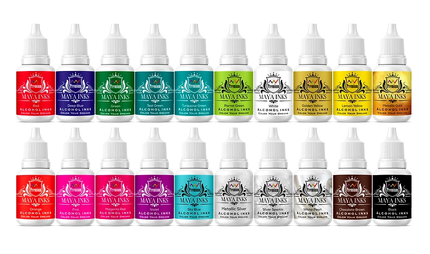 Alcohol ink set of 20 inks for painting, resin art and calligraphy