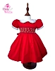 Christmas Red Hand Smocked Hand Embroidered Baby Girl Dress with White Floral Accents for Birthdays, Weddings & Festive Photoshoots