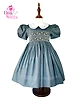 Dark Gray Hand Smocked Hand Embroidered Baby Girl Dress with Yellow Floral Details for Weddings, Birthdays & Elegant Photoshoots