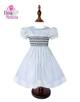 Black Polka Hand Smocked Hand Embroidered Baby Girl Dress for Weddings, Birthdays, Family Gatherings & Photoshoots