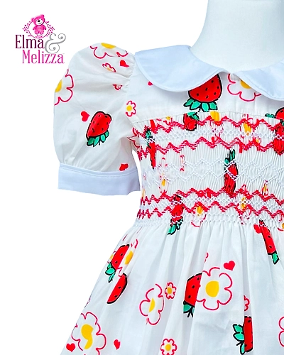 Strawberry Blossom Smocked Dreams: Hand-Embroidered Baby Girl Dress for Sweet Celebrations &amp; Picture-Perfect Days-3 - 4 Years-1