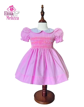 Blossom Pink Gingham Dreams: Hand-Smocked Embroidered Baby Girl Dress for Cherished Moments & Elegant Celebrations