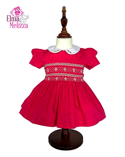 Barbie Pink Heirloom: Hand-Smocked Embroidered Baby Girl Dress for Cherished Celebrations &amp; Graceful Moments-EM0012D1