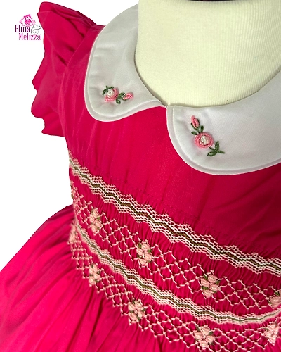 Barbie Pink Heirloom: Hand-Smocked Embroidered Baby Girl Dress for Cherished Celebrations &amp; Graceful Moments-0 - 12 Months-1