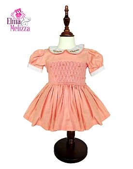 Rosebud Blush Serenity: Hand-Smocked Embroidered Baby Girl Dress for Gentle Celebrations & Cherished Moments
