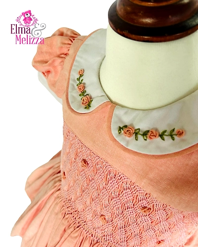 Rosebud Blush Serenity: Hand-Smocked Embroidered Baby Girl Dress for Gentle Celebrations &amp; Cherished Moments-0 - 12 Months-1