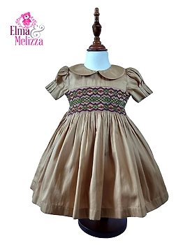 Sandy Bloom Smocked Dress: Hand-Embroidered Rose Garden Elegance for Your Little Princess's Cherished Celebrations