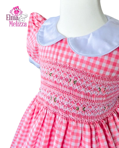 Rosebud Gingham Smocked Dress: Hand-Embroidered Sweetness for Your Little Princess's Cherished Celebrations-2 - 3 Years-1