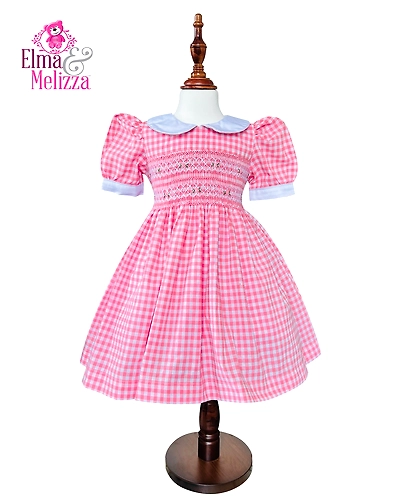 Rosebud Gingham Smocked Dress: Hand-Embroidered Sweetness for Your Little Princess's Cherished Celebrations-EM0203D36
