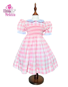 Rose Petal Gingham Smocked Dress: Hand-Embroidered Sweetness for Your Little Princess's Cherished Occasions Birthdays, Weddings & Cherished Moments