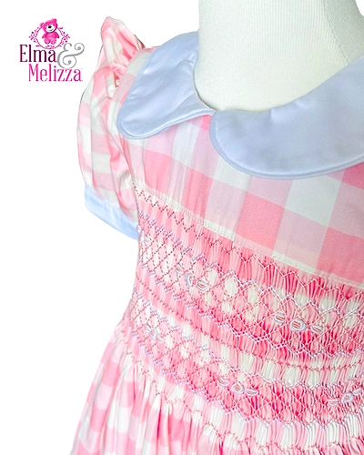 Rose Petal Gingham Smocked Dress: Hand-Embroidered Sweetness for Your Little Princess's Cherished Occasions Birthdays, Weddings &amp; Cherished Moments-5 - 6 Years-1