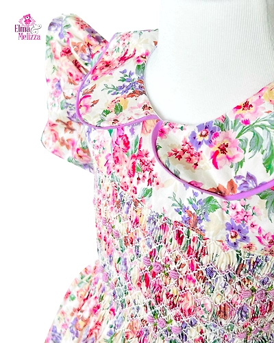 Violet Crimson Smocked Dress: Hand-Embroidered Rosebud Delight for Your Little Princess's Joyful Celebrations-0 - 12 Months-1