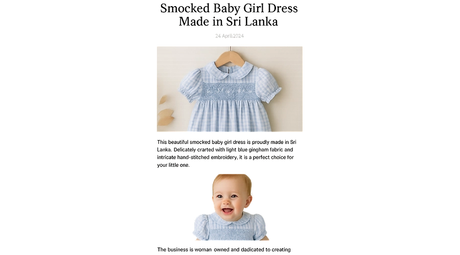 Hand-Smocked Baby Girl Dress – Elegance Made in Sri Lanka