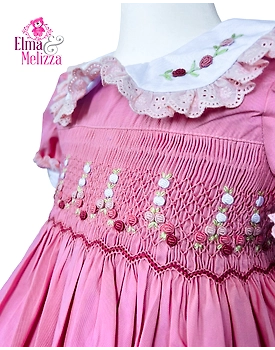 Blush Pink Solid Hand Smocked Hand Embroidered Baby Girl Dress with Floral Details for Birthdays, Weddings & Special Celebrations