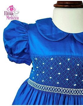 Royal Blue Hand Smocked Hand Embroidered Baby Girl Dress for Weddings, Birthdays, Family Gatherings & Timeless Holiday Photoshoots