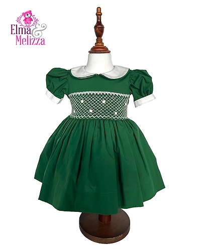 Forest Bloom Smocked Dress: Hand-Embroidered Rosebud Elegance for Your Little Princess's Cherished Celebrations-0 - 12 Months-1