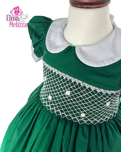Forest Bloom Smocked Dress: Hand-Embroidered Rosebud Elegance for Your Little Princess's Cherished Celebrations-EMD11-D-1