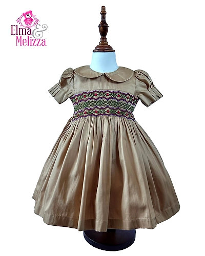 Sandy Bloom Smocked Dress: Hand-Embroidered Rose Garden Elegance for Your Little Princess's Cherished Celebrations-0 - 12 Months-1